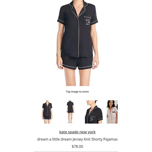 kate spade new york Other - Kate Spade New York Dream A Little Dream Jersey Knit Shorty Pajamas Black F14.1